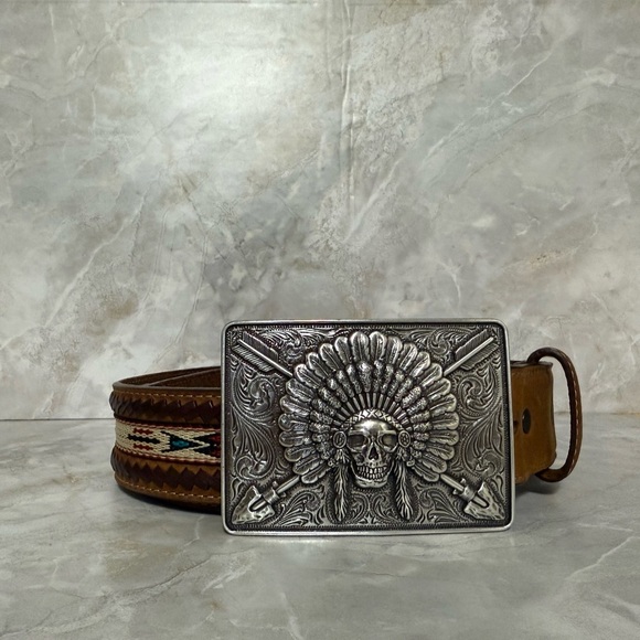 Ariat Belt Buckle with Tony Lama Leather Belt - Picture 1 of 7